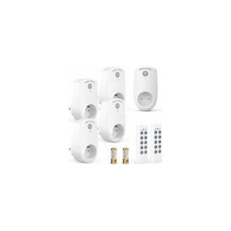Juego de 5 enchufes inalámbricos con control remoto – Alcance de 30 m – Incluye 2 mandos a distancia – Interruptor de encendido/apagado – Carcasa de ABS