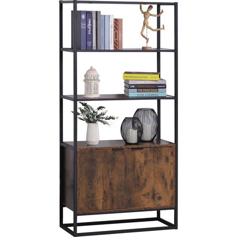 Libreria 3 Ripiani 2 Ante 76x33x162,5 cm in Legno e Metallo Nero (1/5)
