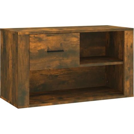 Meuble à chaussures, chêne fumé, 80 x 35 x 45 cm, bois d'ingénierie (1/5)