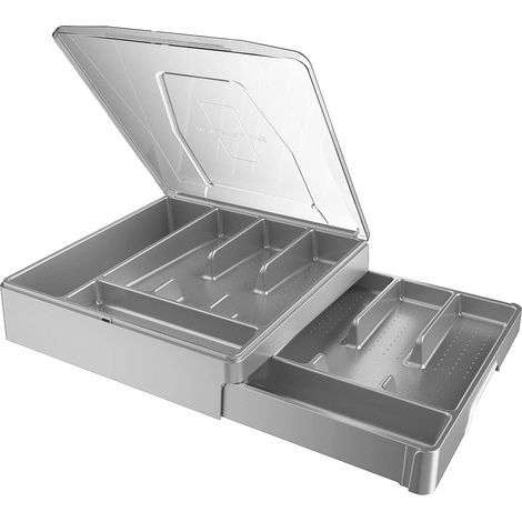 Organizador de Cubiertos - 30,2 x 29,8 x 8 cm - Sistema de Doble Capa - 9 Compartimentos - Gris (1/5)
