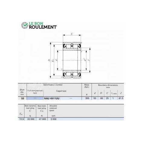 Roulement à rouleaux cylindriques NAU4911-UU-IKO