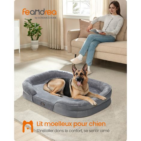 Panier pour Chien de Taille Grande, 122 x 85 x 20 cm, Orthopédique, Mousse Alvéolée, Doublure Hydrofuge, Bords Surélevés, Housse Amovible et Lavable, Antidérapant, Gris (1/5)