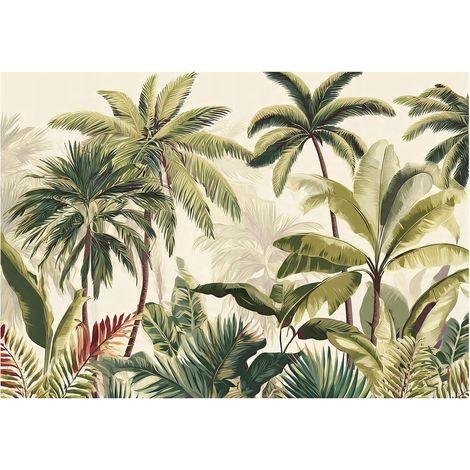Papier peint mural feuilles palmiers jungle vert intissé grand format design intérieur salon chambre pas cher 300x210 cm (1/5)