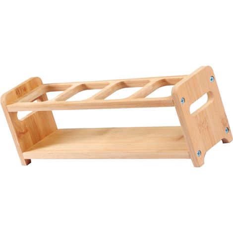 Porte-assaisonnement en bambou 4 trous, support anti-dérapant multifonction pour bouteilles d'huile, rangement gain de place pour cuisine, fentes carrées (1/5)