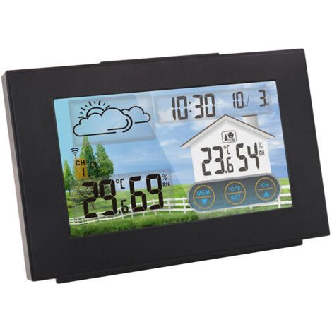 QORVA-Horloge météo Thermohygromètre intérieur et extérieur avec écran tactile couleur affichant les prévisions météo Réveil sans pile (1/5)