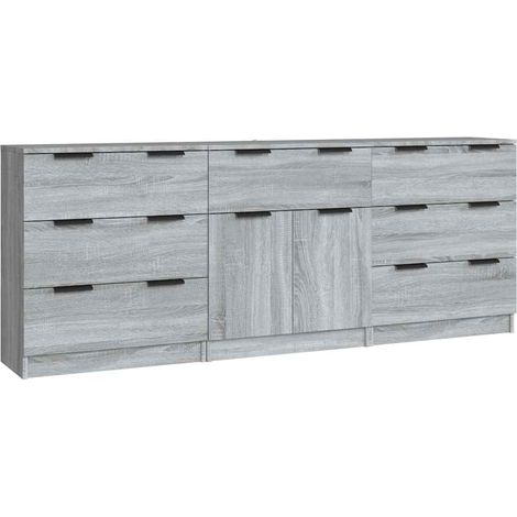 Maison Exclusive - Aparador de 3 piezas madera contrachapada gris (1/5)