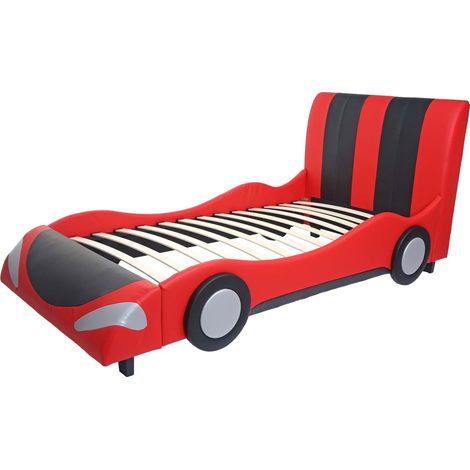 Letto per bambini Car HHG-054 legno ecopelle nero e rosso
