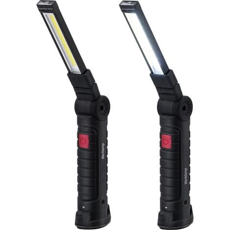Lampe LED - COB - 360° Pivotante - Avec Aimant et Crochet - Pour Atelier Auto Réparation Camping Barbecue - Lot de 2 (1/5)