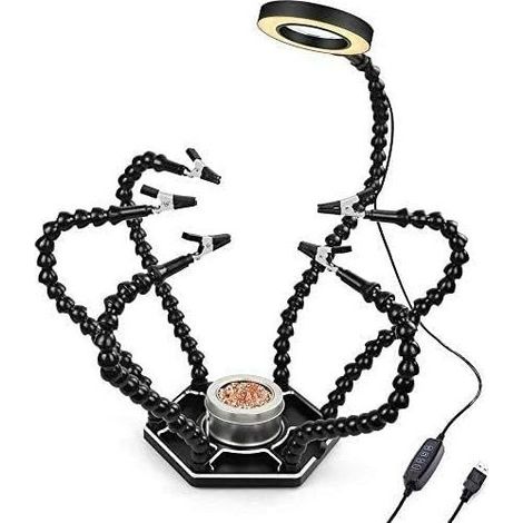 Lampe loupe de soudage LED 3x avec 3 couleurs de lumière réglables et 6 bras flexibles, grande table de soudage à base métallique (1/5)