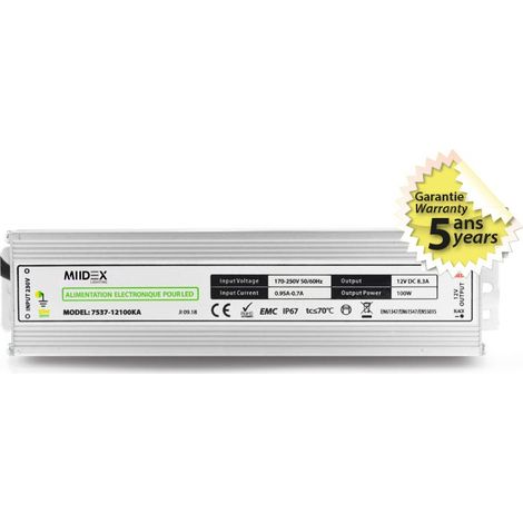 Vision-El – Transformateur LED 100W 12V DC IP67 – Intensité 8,33A – Pour installations d'éclairage extérieur – Compatible rubans et spots LED