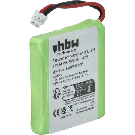 vhbw NiMH Akku 600mAh (2.4V) kompatibel mit schnurlos Festnetz Telefon BT Verve 410 twin, 450, 450 black, 450 quad Ersatz für 5M702BMX, GP0827, GP0845, GPHP70-R05.