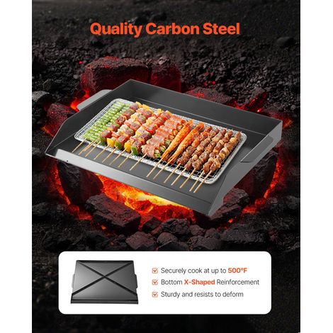 Plaque de cuisson acier carbone 56x41 cm rectangulaire universelle, plancha grill gaz BBQ teppanyaki nomade familiale camping apéro noir (1/5)