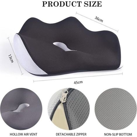 Coussin Siège Mémoire Forme Ergonomique - Soulage Douleurs Dos - Bureau, Voiture, Fauteuil Roulant (1/5)