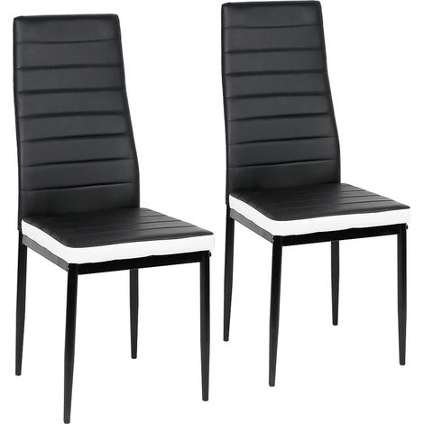 Esszimmerstühle 2er-Set,aus Kunstleder, für Küche, Esszimmer,Schwarz+Weiß