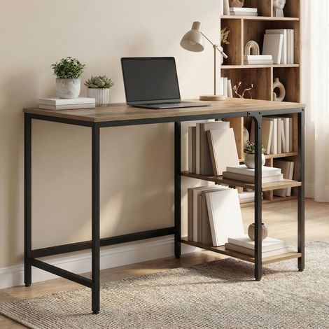 Bureau pour Ordinateur, 120 x 60 cm, pour Chambre, Salon, Style Moderne, Marron et Noir (1/5)