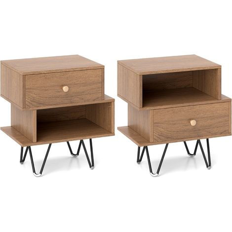 Nachttisch-Set im Mid-Century-Modern-Stil mit Schublade und Ablage