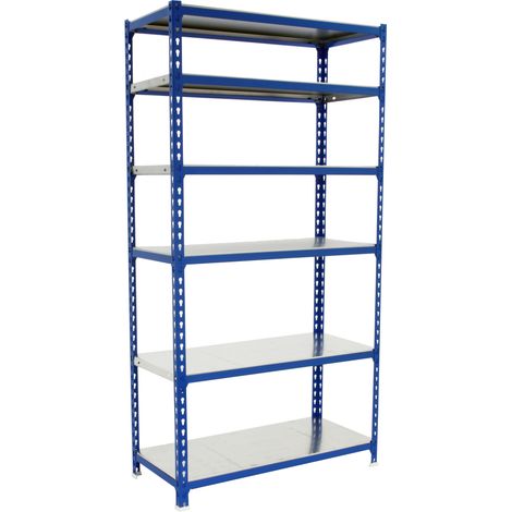 SimonRack Scaffale Portaoggetti, 2500x1000x300 mm, 6 Ripiani, Portata 180 kg per Ripiano, Metallo, Scaffale da Garage, Blu/Zincato – Simonclick