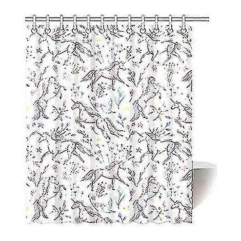 Rideau de douche à motif aquarelle et licornes, décoration de salle de bain, 160 x 180 cm, E---61155 (1/2)