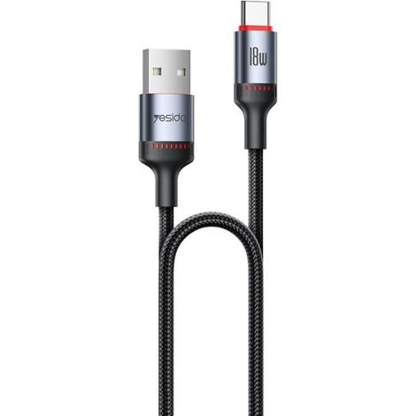 Câble USB vers Type-C - 2 m - 18 W - Tressé - Alliage D'aluminium - Noir (1/5)