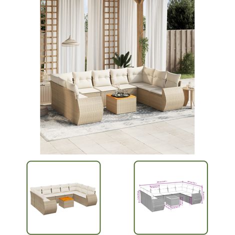 The Living Store 10-tlg. Garten-Sofagarnitur mit Kissen Beige Poly Rattan - Gartenmöbel - Esszimmergarnituren - Outdoor Möbel - Lounge Set - Rattan Sessel (1/3)