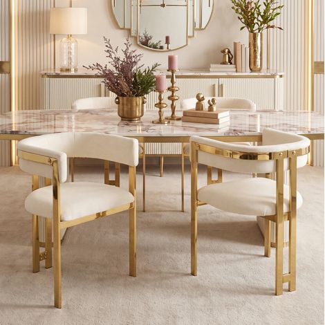 Set di 6 sedie da pranzo in ciniglia beige e metallo dorato HAVRYA (1/5)