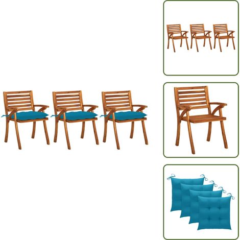 Chaises à manger de jardin avec coussins lot de 3 Acacia massif - Chaise De Jardin - Fauteuil De Jardin - Acacia Massif - Mobilier De Jardin - Chaises De Salle À Manger (1/5)