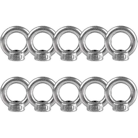 Lot de 10 écrous à œil M8, écrous de levage, écrous à œil M8 en acier inoxydable 304, écrous à filetage femelle