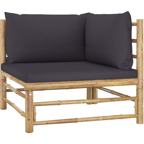 Canapé d'angle de jardin Sofa Banquette de jardin avec coussins gris foncé Bambou 85678 (1/5)