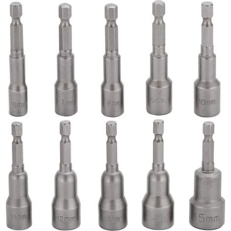 10 Pcs Embout Douille Visseuse à Choc 6-15mm Set Magnétique Hexagonale Douille Jeu de Embout Aimanté Perceuse Prise Hexagonale douille Set 1/4 Pouce pour Mandrin à Changement Rapide (1/5)