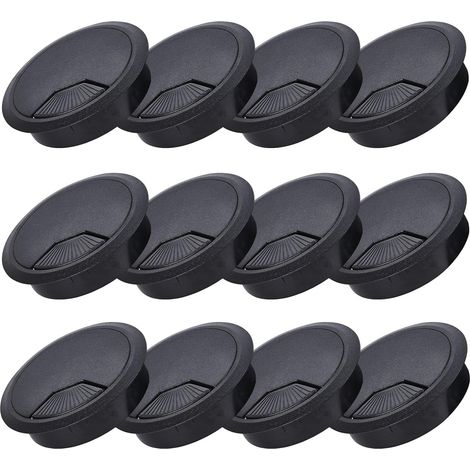 Kabeldurchführungen für den Schreibtisch – 12er-Pack – Schwarzer Kunststoff und Metall – Für ordentliches Kabelmanagement – Für Zuhause und Büro – 80 mm Durchmesser (1/5)