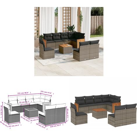 Salon de jardin 9 pcs avec coussins gris résine tressée - Ensemble Salon De Jardin - Meubles De Jardin - Salon Extérieur - Mobilier De Jardin Design - Set Salon Jardin - Home & Living (1/3)