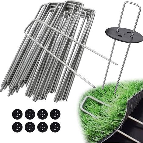 50 piquets de camping en acier (150 x 40 x 3 mm) avec 8 rondelles pour jardin, paillis et gazon artificiel (50 pièces) (1/5)