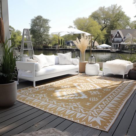 Décoration d'intérieur et d'extérieur - Tapis réversible résistant aux intempéries et imperméable - Motif géométrique Moderne - Motif Losanges - Tapis d'extérieur pour Jardin, Balcon, terrasse (1/5)