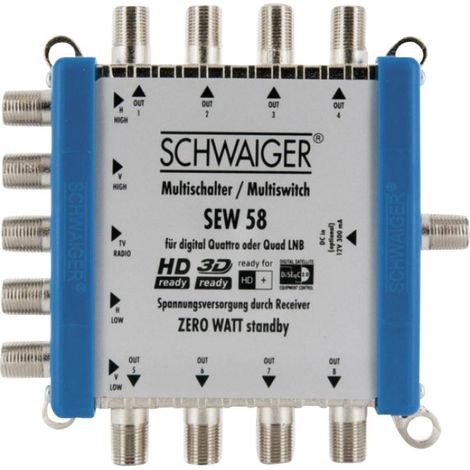 Commutateur multiple SAT Schwaiger SEW58 531 Entrées (commutateur multiple)=5 (4 SAT/1 terrestre) Nombre d'abonnés=8 (1/3)