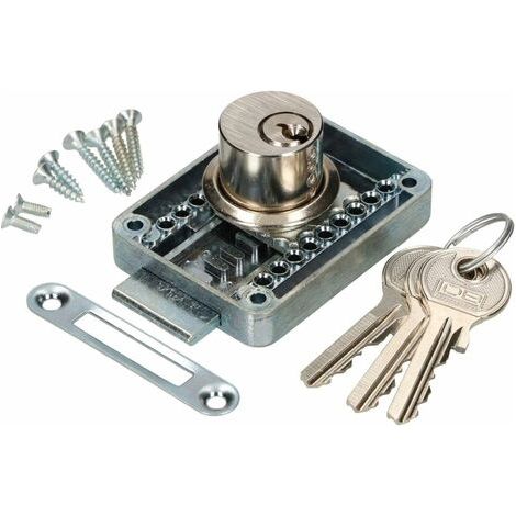 Serrure de meuble réglable 15 - 40 mm serrure à vis gauche et droite avec 3 clés Serrure de meuble à cylindre Serrure pour armoire Serrure Serrure de tiroir-NANOTEH (1/5)