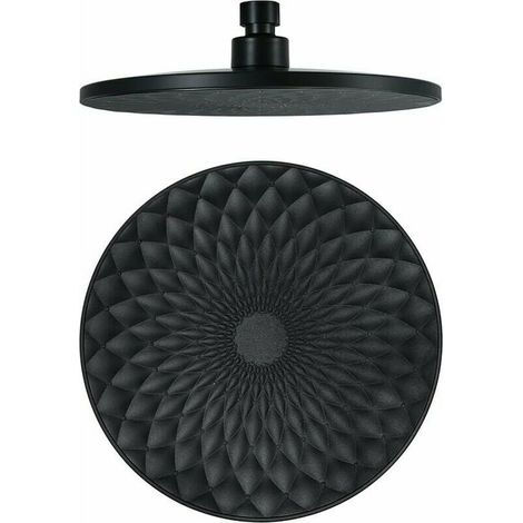Round shower head (23 cm), permanently installed ABS rain shower head, water-saving, high pressure, G1/2 connection, black (1/5)