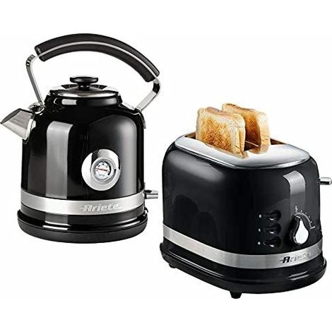 Ariete ARPK31 Moderna Cordless Kettle and 2 Slice Toaster Set, Stainless Steel Body, Black