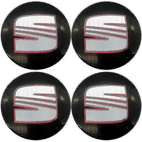 Quatre enjoliveurs de roue de 56 mm, des cache-jantes, des autocollants de logo et des accessoires pour Seat Ibiza 6J 6L FR, Ateca Altea XL, Leon 2 et Leon en noir et rouge. (1/4)