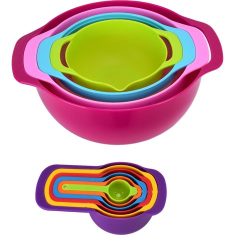 Lot de 10 cuillères doseuses arc-en-ciel, bols de mesure pour pâtisserie, passoire à riz, assiette à salade, kit de mesure (1/5)