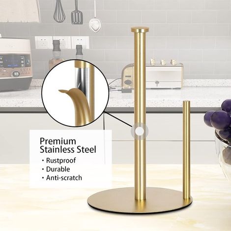 Soporte para rollo de papel higiénico, Soporte para rollo papel higiénico dorado encimera, Fabricado acero inoxidable, Acabado dorado cepillado (1/5)