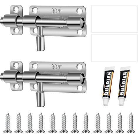 2 Stück Türriegel 304 Edelstahl mit 12 Pcs Schrauben Schieberiegel Riegelschloss Schlossriegel Klein Regel Edelstahl für Gartentor Zaun Lagerhaus Fenster Schlafzimmer (1/5)