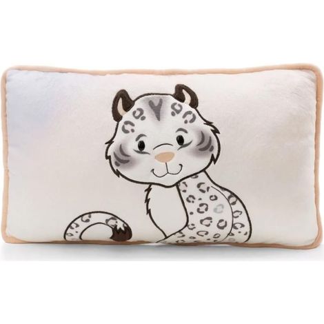 Filiyano-Coussin rectangulaire en peluche - NICI - Eleni Snowbell - Motif léopard des neiges appliqué - RPET recyclé - Gris/Blanc (1/5)