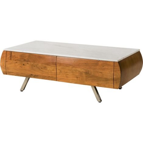 Couchtisch Akazie 124x60x40 natur lackiert / Marmor weiß MONTREAL 130 (1/4)