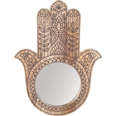 Specchio decorativo da parete Mano di Fatima - Design etnico - Ideale per l'arredamento della casa - Regalo originale
