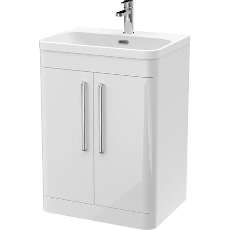 Balterley Aldershawe 600mm Floor Standing 2 Door Vanity Unit with Basin - Gloss White