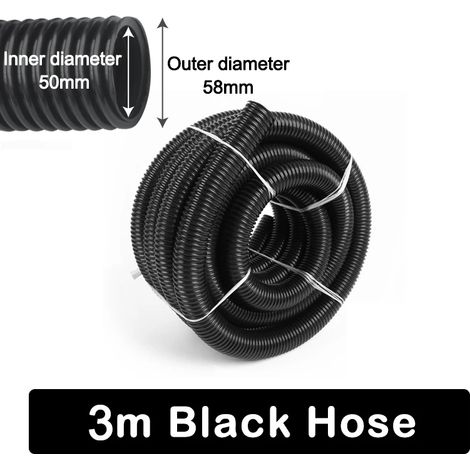 Tuyau noir de 3 m (50 mm) compatible avec les aspirateurs. Diamètre intérieur : 32/38/40/50 mm. Raccord à soufflet d'origine. Tube d'aspiration. (1/4)