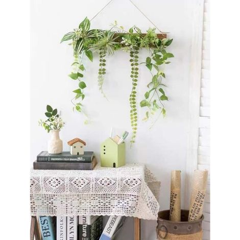 Plantes suspendues artificielles avec planche de bois, chaîne verte, intérieur extérieur, décoration de jardin, décoration murale (1/4)