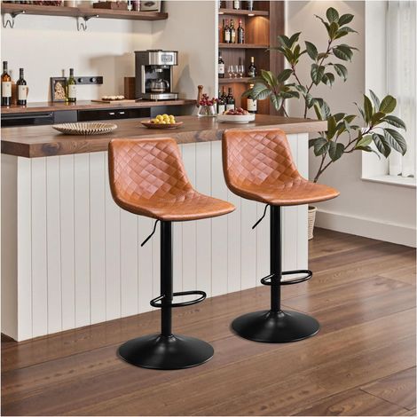 Barhocker 2er Set höhenverstellbar mit Lehne, 360° drehbar, Mikrofaser-Leder, braun (1/5)