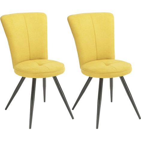 Lot de 2 chaises assise matelassée tissu toucher doux jaune pieds métal laqué anthracite - ELLIPSE (1/4)