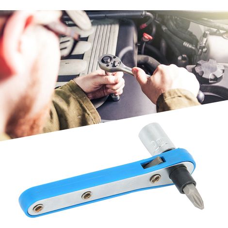 Clé à cliquet bleue de 10 mm avec embout de tournevis PH2 pour réparations (1/5)